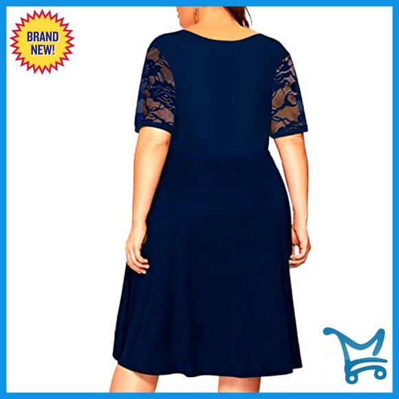 Plus Size Lace Midi Dress Casual Summer Flowy Pleated with Pockets - Picture 3 of 4